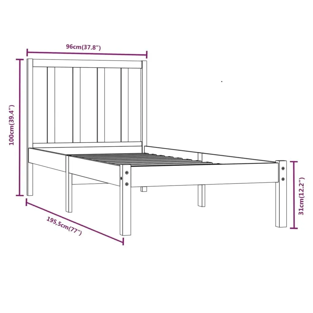 Bed Frame without Mattress Black Solid Wood Pine 90x190 cm 3105040