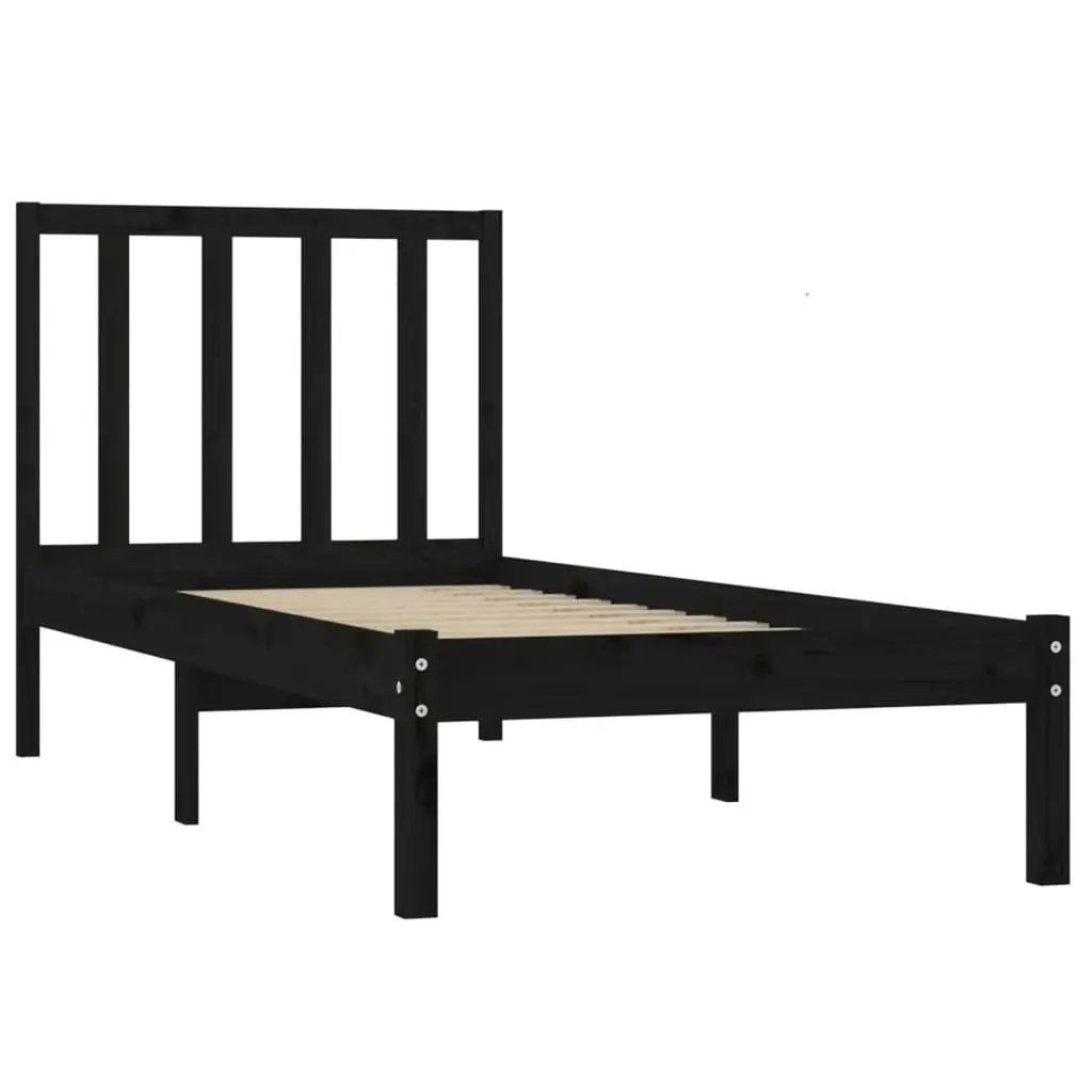 Bed Frame without Mattress Black Solid Wood Pine 90x190 cm 3105040