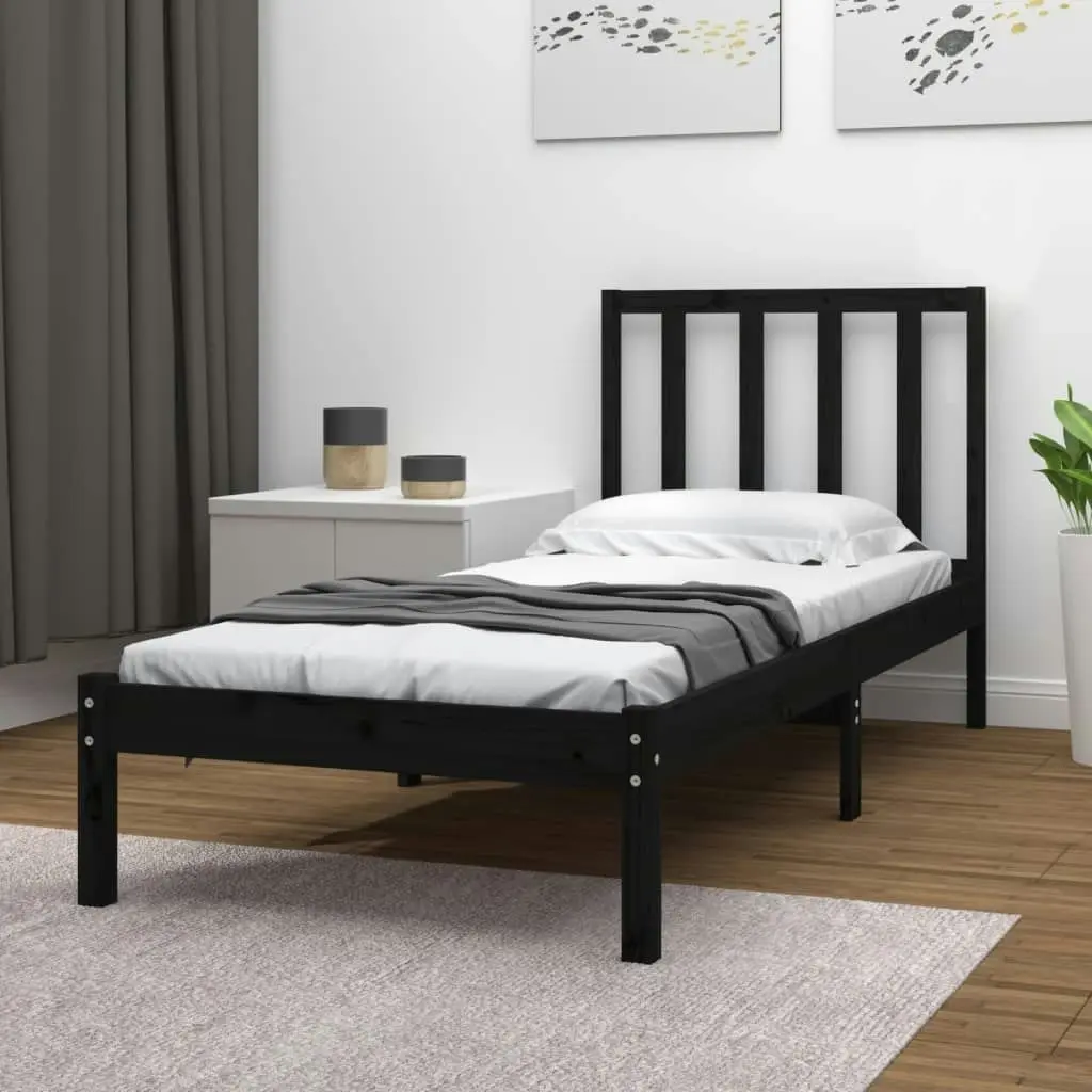 Bed Frame without Mattress Black Solid Wood Pine 90x190 cm 3105040