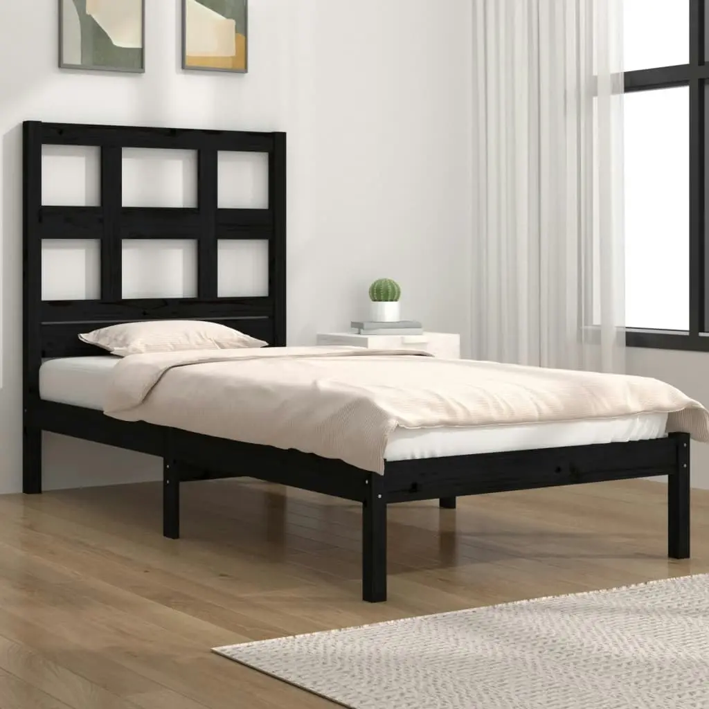 Bed Frame without Mattress Black 90x190 cm Solid Wood Pine 3104447