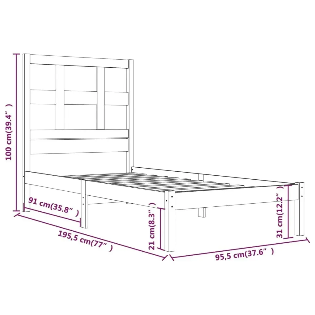 Bed Frame without Mattress Black 90x190 cm Solid Wood Pine 3104447