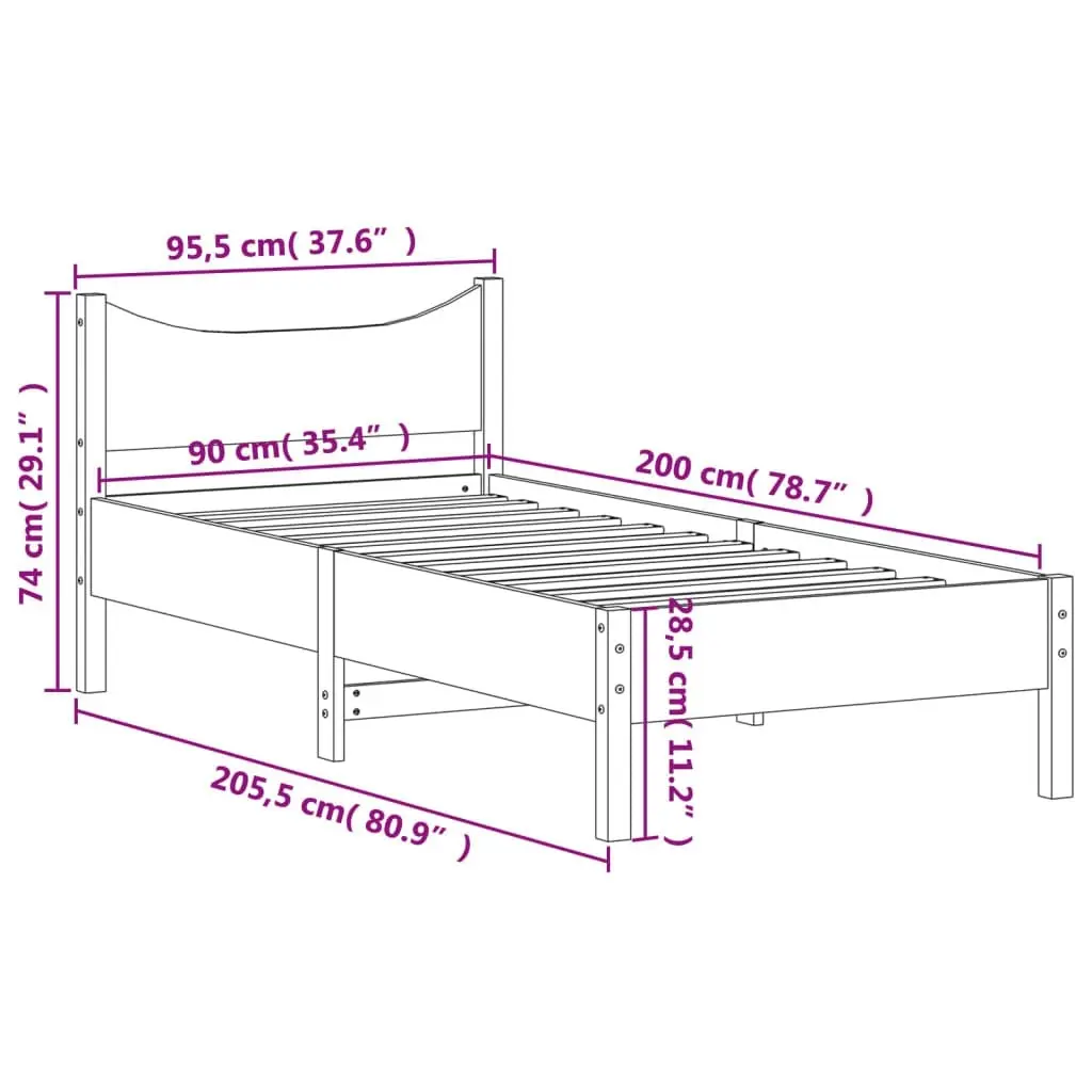 Bed Frame without Mattress 92x187 cm Single Solid Wood Pine 844737