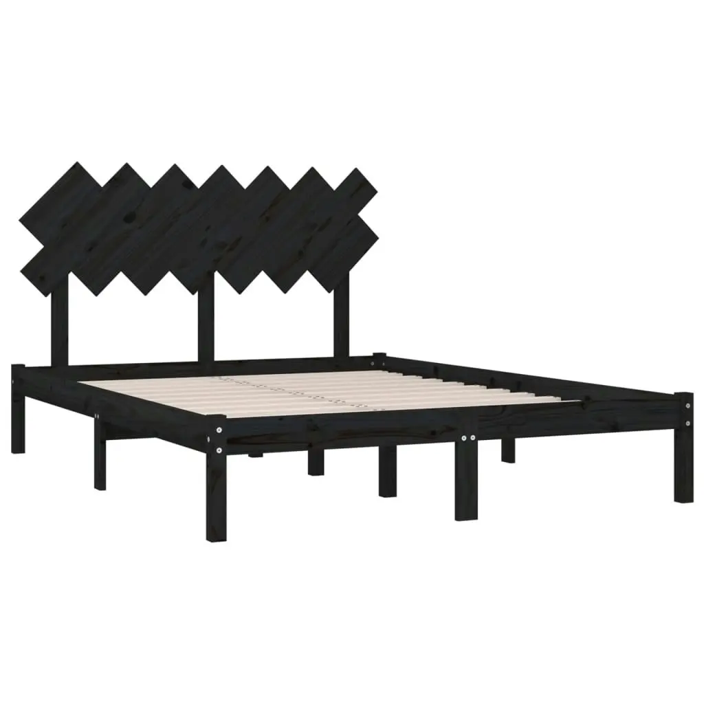 Bed Frame Black 153x203 cm Queen Size Solid Wood 3104877