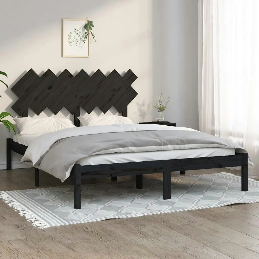 Bed Frame Black 153x203 cm Queen Size Solid Wood 3104877