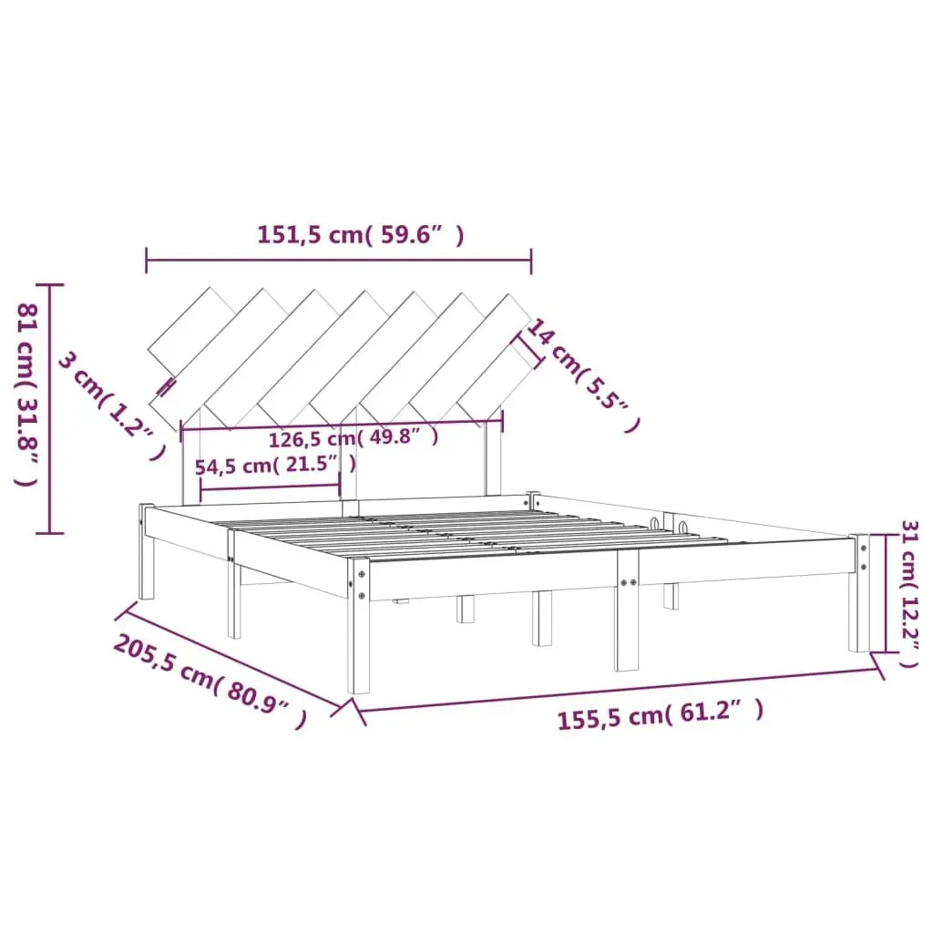 Bed Frame Black 153x203 cm Queen Size Solid Wood 3104877