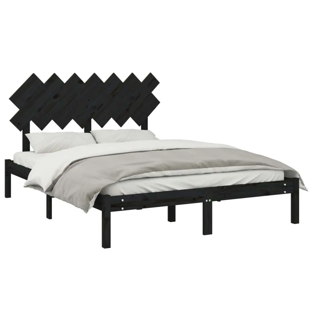 Bed Frame Black 153x203 cm Queen Size Solid Wood 3104877