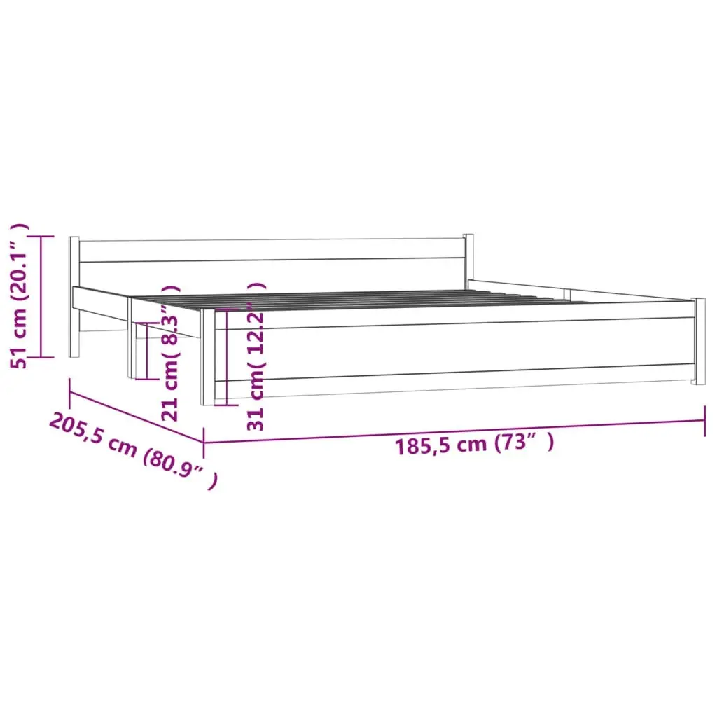 Bed Frame Grey Solid Wood 183x203 cm King Size 815061