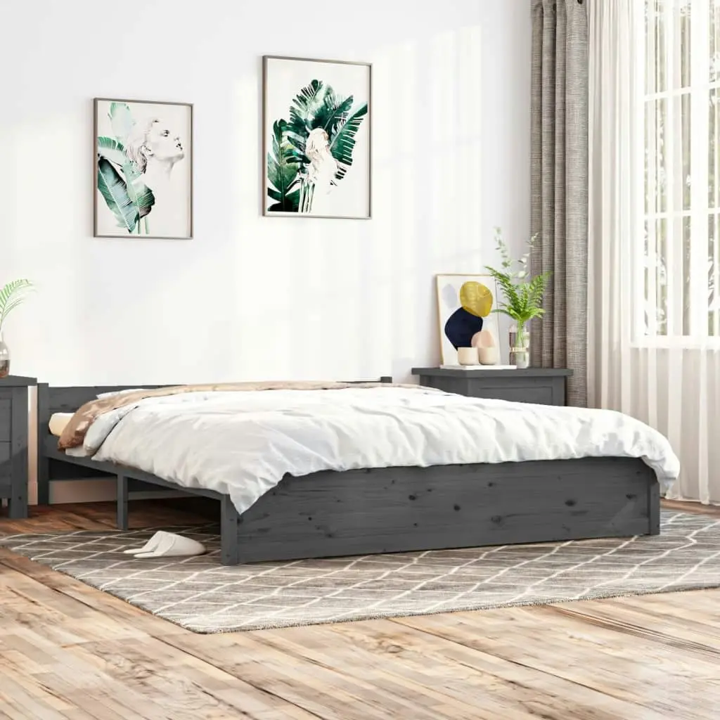 Bed Frame Grey Solid Wood 183x203 cm King Size 815061