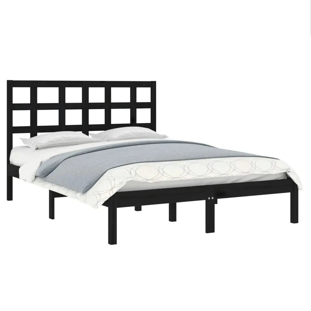 Bed Frame without Mattress Black 135x190 cm Solid Wood 3105449