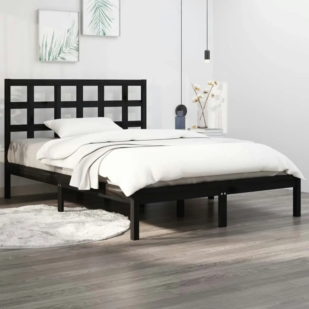 Bed Frame without Mattress Black 135x190 cm Solid Wood 3105449