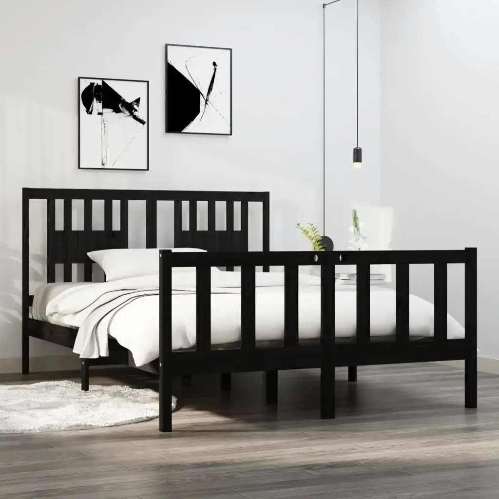 Bed Frame without Mattress Black 135x190 cm Solid Wood 3104107