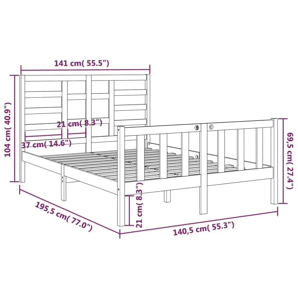 Bed Frame without Mattress Black Solid Wood 135x190 cm 3105904