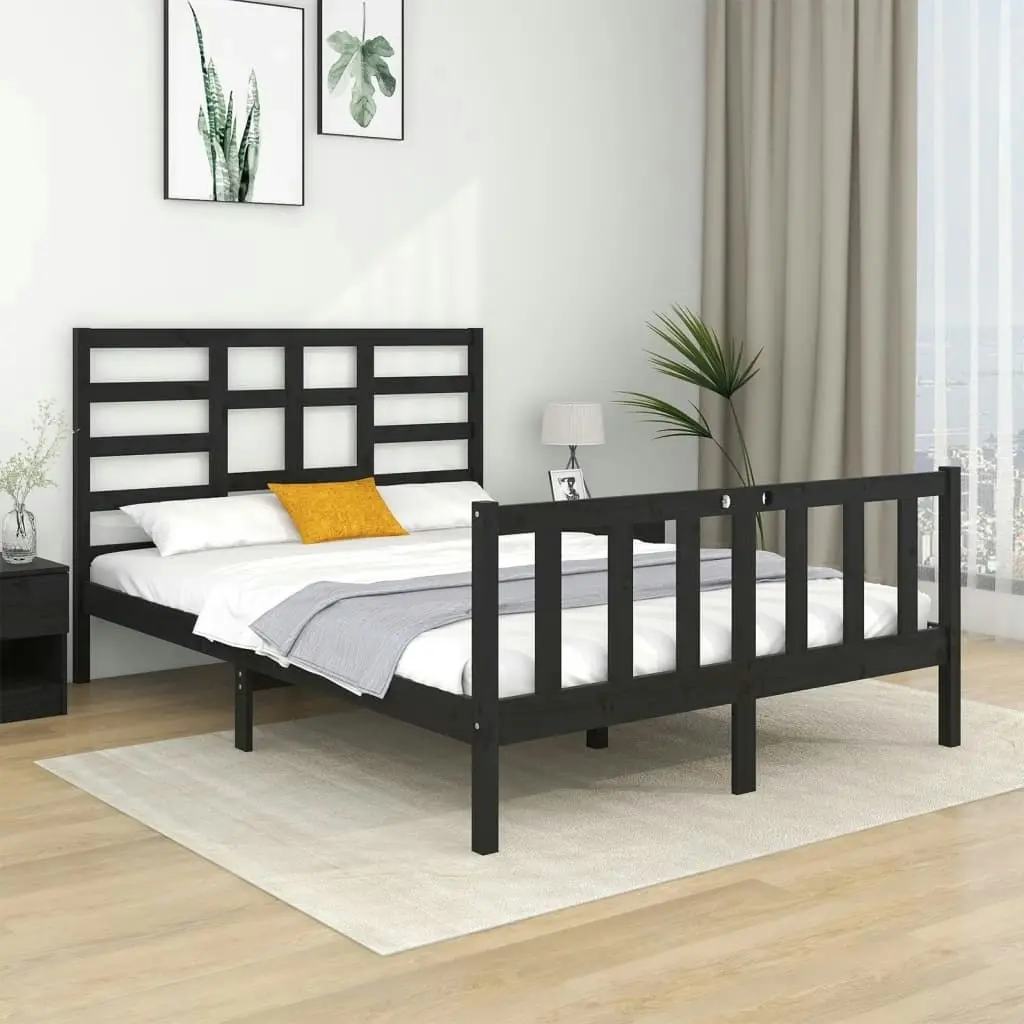 Bed Frame without Mattress Black Solid Wood 135x190 cm 3105904