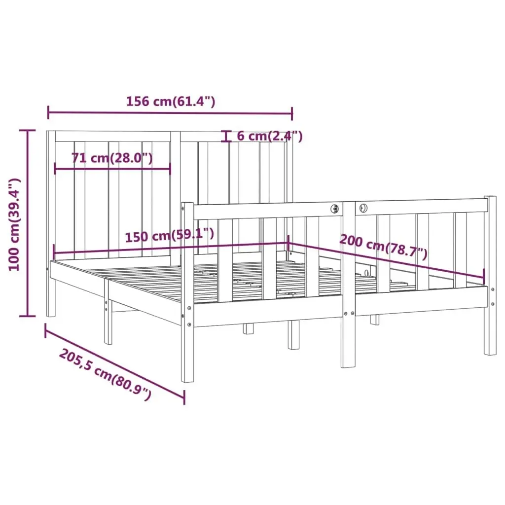 Bed Frame without Mattress Black 150x200 cm Solid Wood 3106842