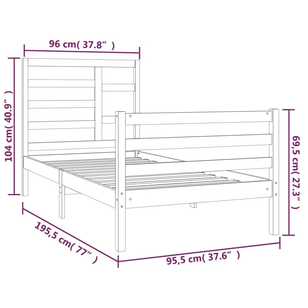 Bed Frame Black Solid Wood 92x187 cm Single Size 3105829