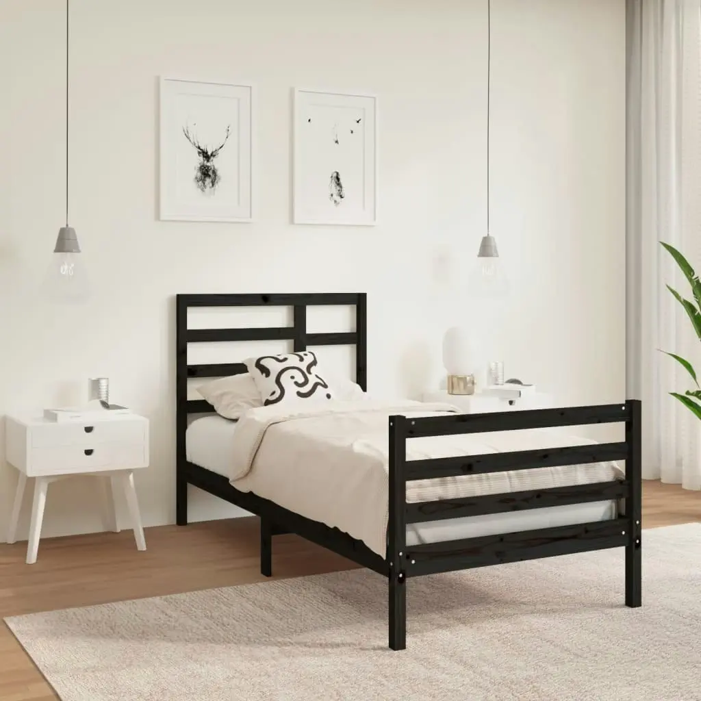 Bed Frame Black Solid Wood 92x187 cm Single Size 3105829