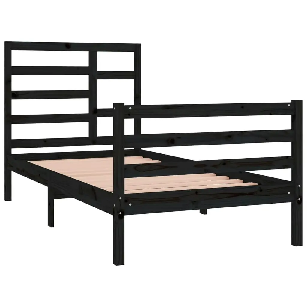 Bed Frame Black Solid Wood 92x187 cm Single Size 3105829