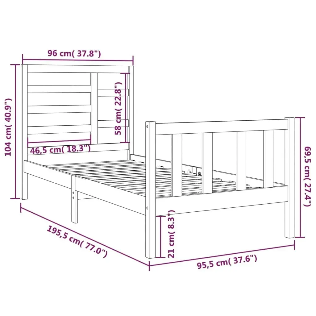 Bed Frame without Mattress Black Solid Wood 90x190 cm 3105894