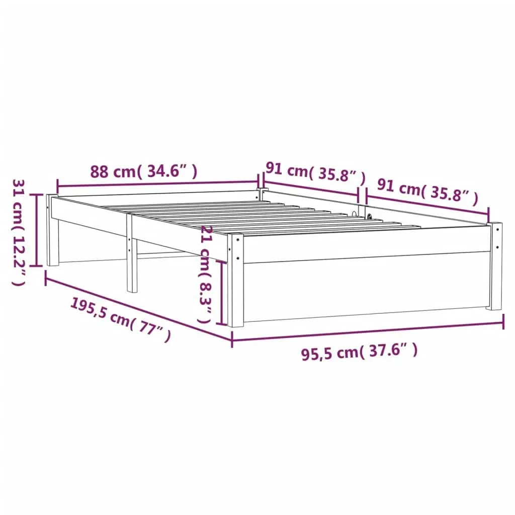 Bed Frame Black Solid Wood 92x187 cm Single Size 814918