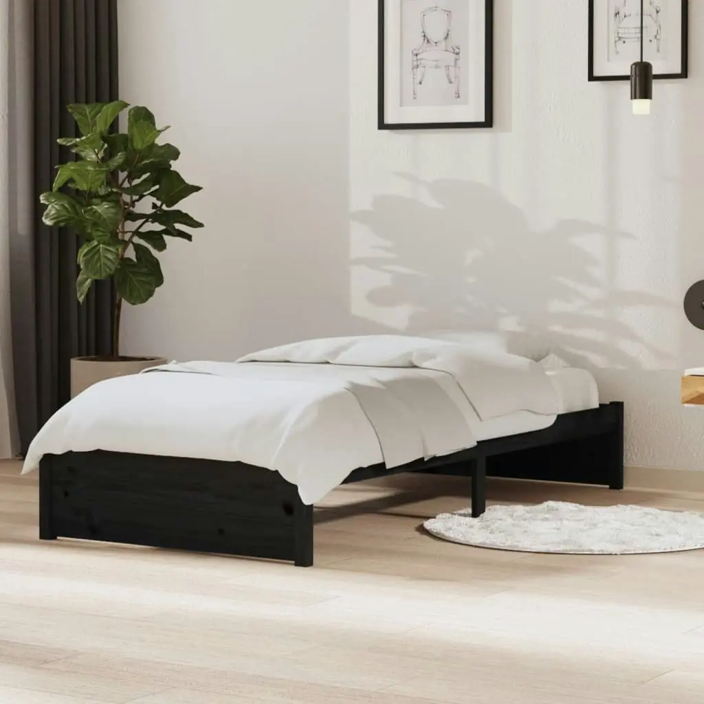 Bed Frame Black Solid Wood 92x187 cm Single Size 814918