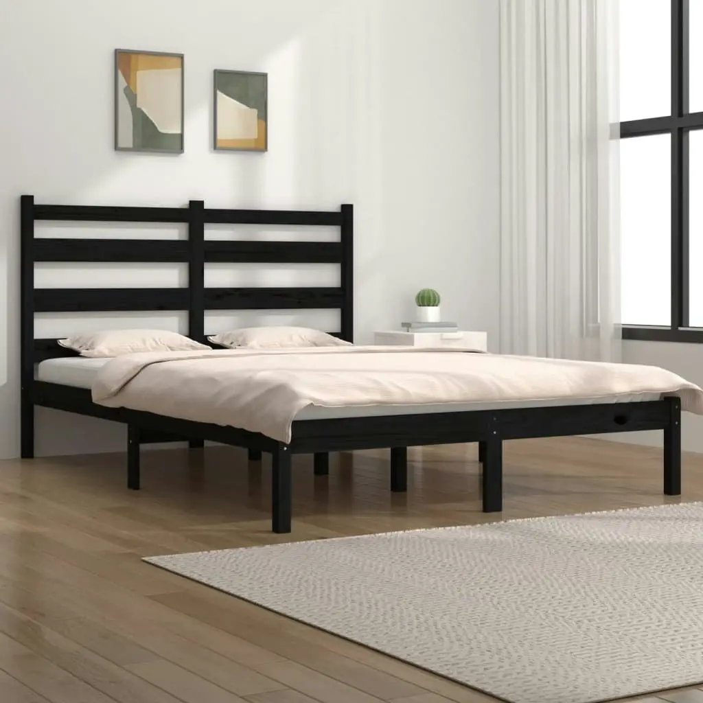 Bed Frame without Mattress Black Solid Wood Pine 135x190 cm 3103627