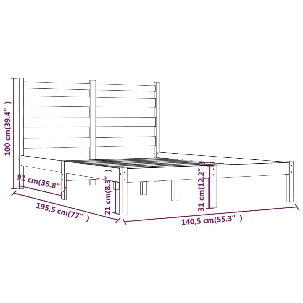 Bed Frame without Mattress Black Solid Wood Pine 135x190 cm 3103627