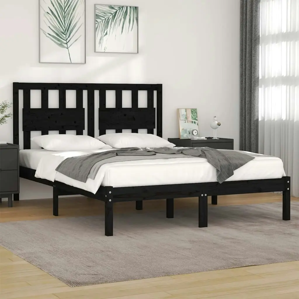 Bed Frame without Mattress Black Solid Wood 135x190 cm 3103912