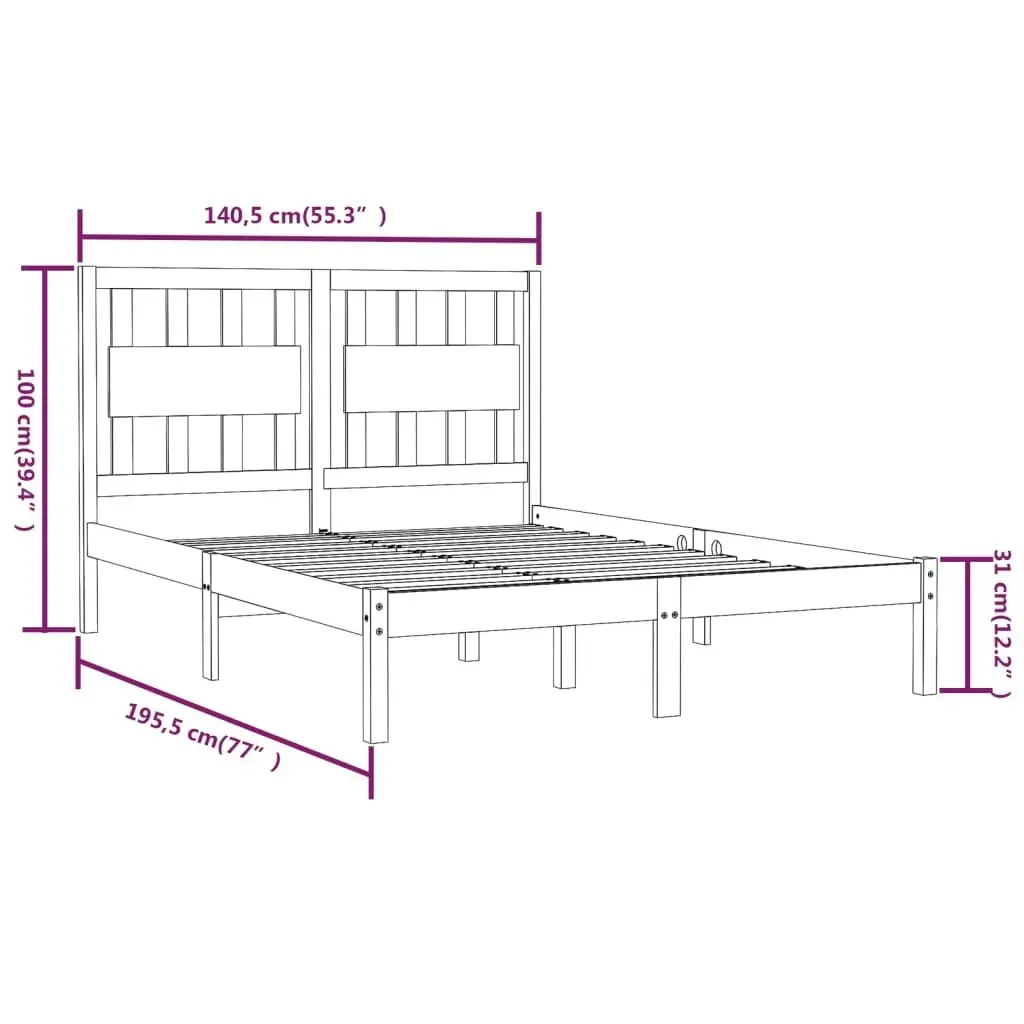 Bed Frame without Mattress Black Solid Wood 135x190 cm 3103912