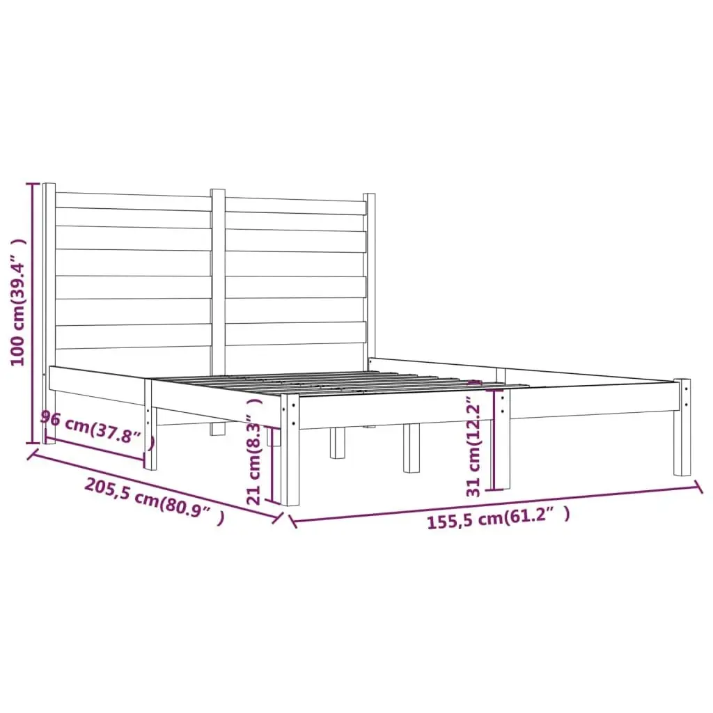 Bed Frame without Mattress Black Solid Wood Pine 150x200 cm 3103657