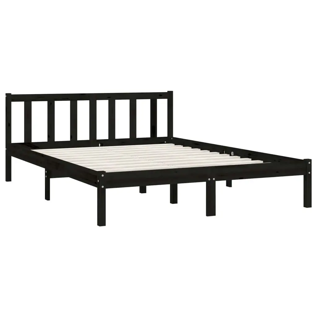 Bed Frame Black Solid Wood Pine 153x203 cm Queen Size 810091