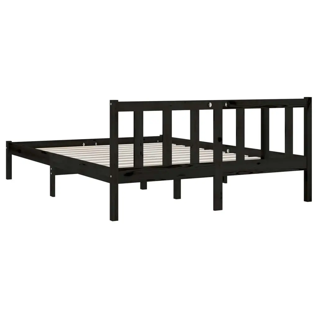 Bed Frame Black Solid Wood Pine 153x203 cm Queen Size 810091