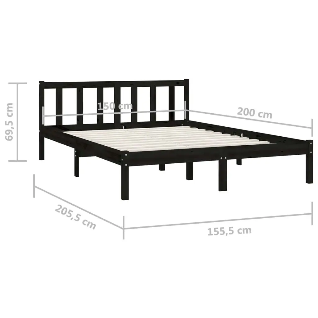 Bed Frame Black Solid Wood Pine 153x203 cm Queen Size 810091