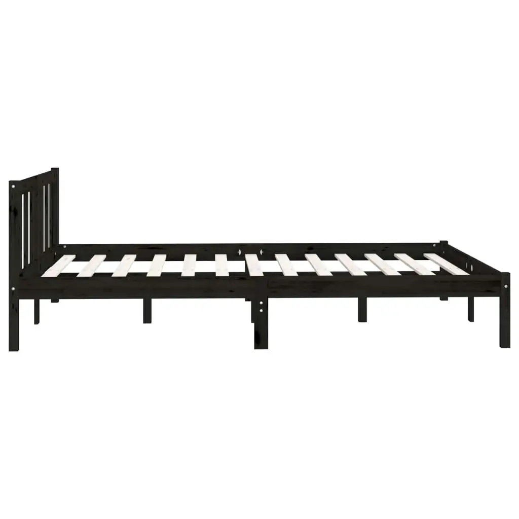 Bed Frame Black Solid Wood Pine 153x203 cm Queen Size 810091