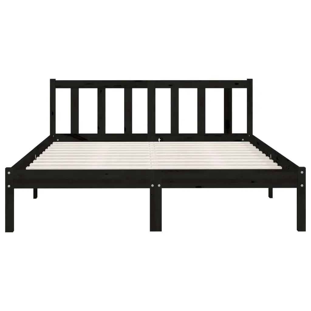 Bed Frame Black Solid Wood Pine 153x203 cm Queen Size 810091