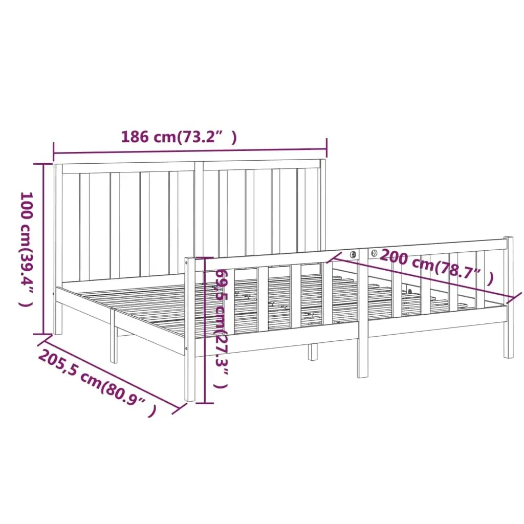 Bed Frame without Mattress Black 183x203 cm King Solid Wood Pine 3106722