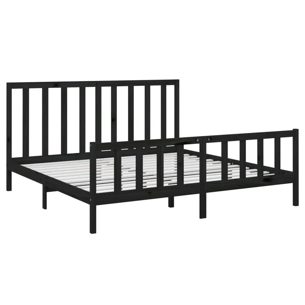 Bed Frame without Mattress Black 183x203 cm King Solid Wood Pine 3106722