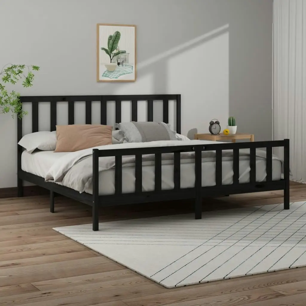 Bed Frame without Mattress Black 183x203 cm King Solid Wood Pine 3106722