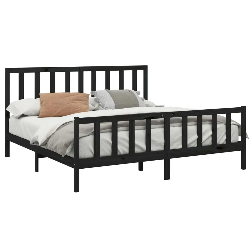 Bed Frame without Mattress Black 183x203 cm King Solid Wood Pine 3106722