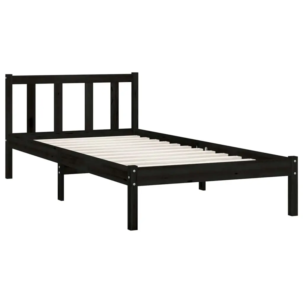 Bed Frame Black Solid Wood Pine 92x187 cm Single Size 810051