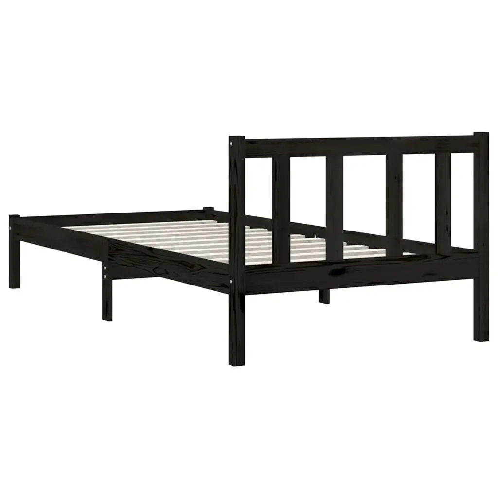 Bed Frame Black Solid Wood Pine 92x187 cm Single Size 810051