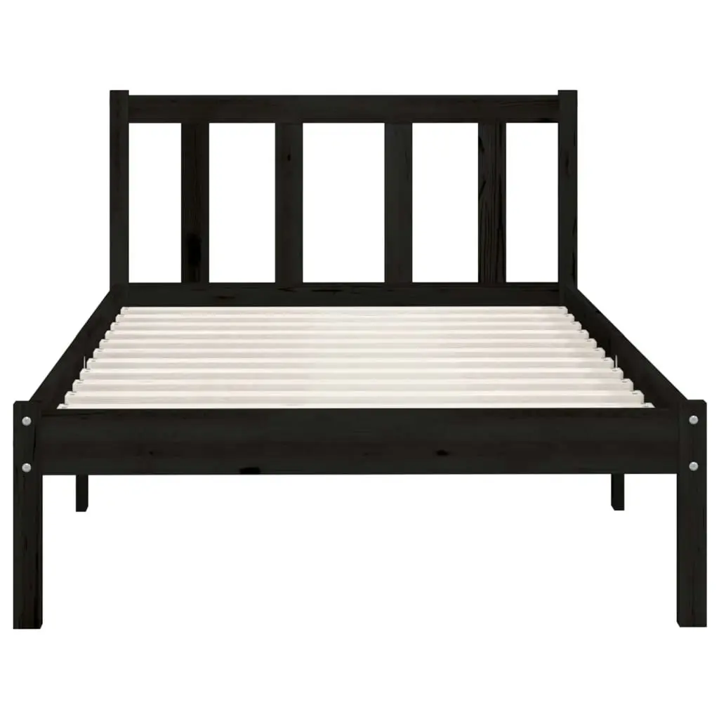 Bed Frame Black Solid Wood Pine 92x187 cm Single Size 810051