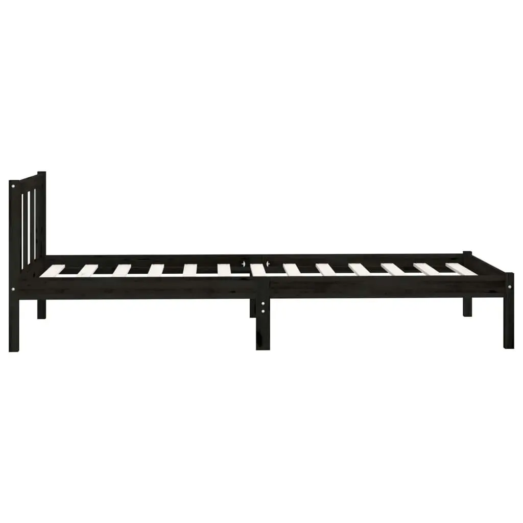 Bed Frame Black Solid Wood Pine 92x187 cm Single Size 810051