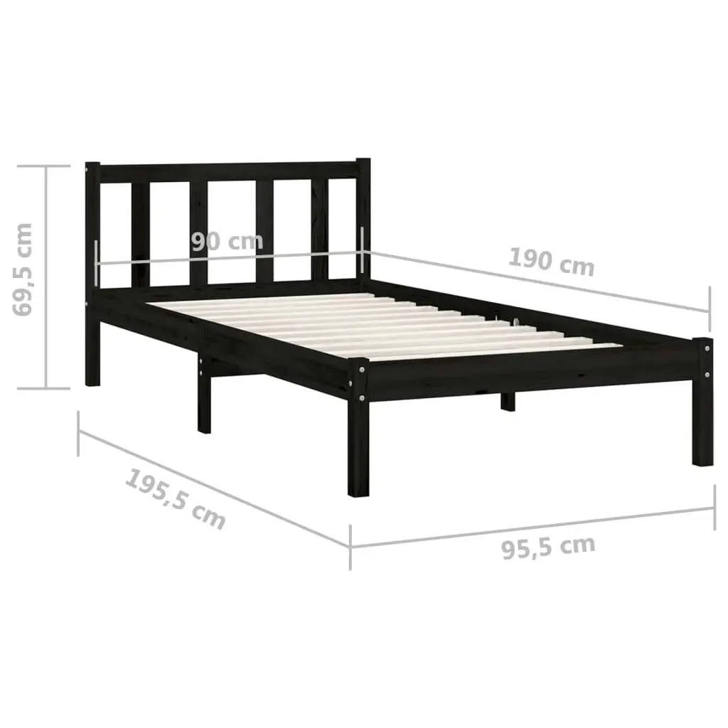 Bed Frame Black Solid Wood Pine 92x187 cm Single Size 810051