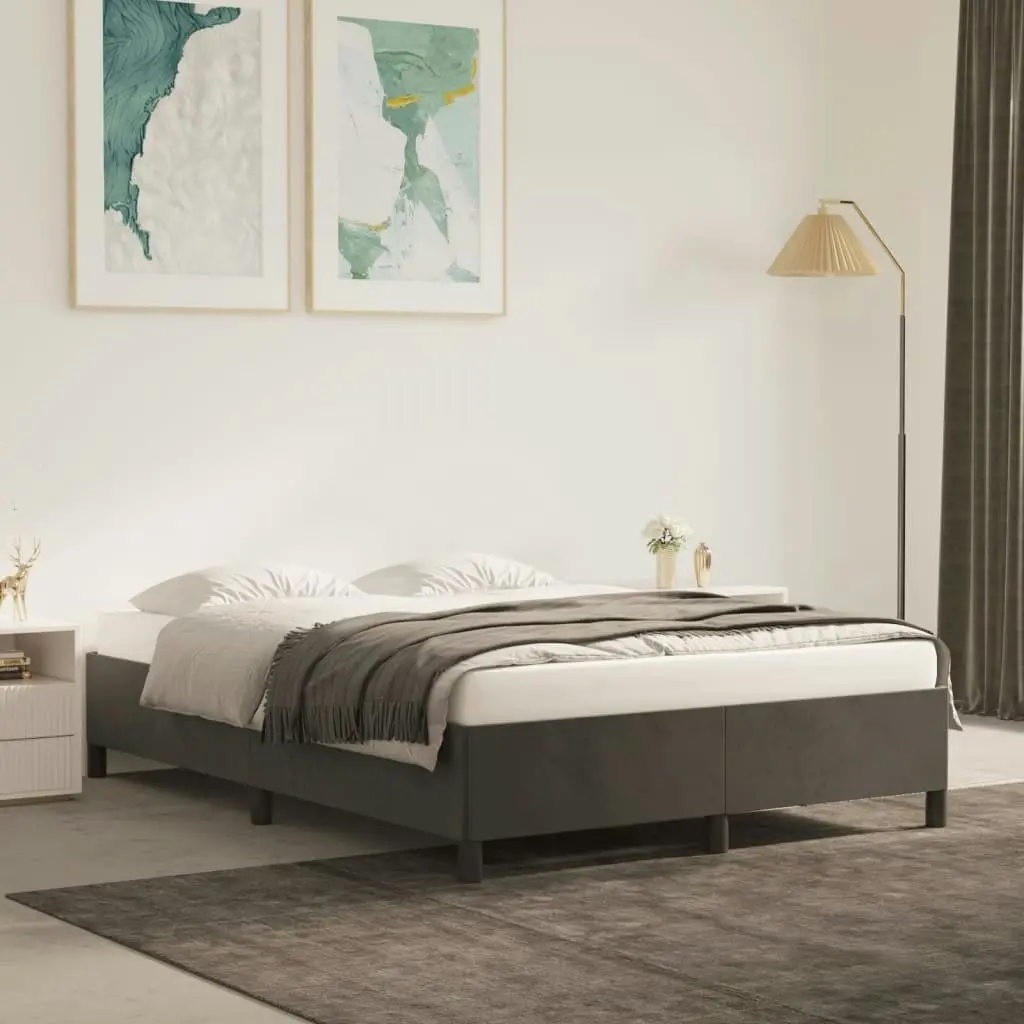 Bed Frame without Mattress Dark Grey 152x203 cm Queen Velvet 347358