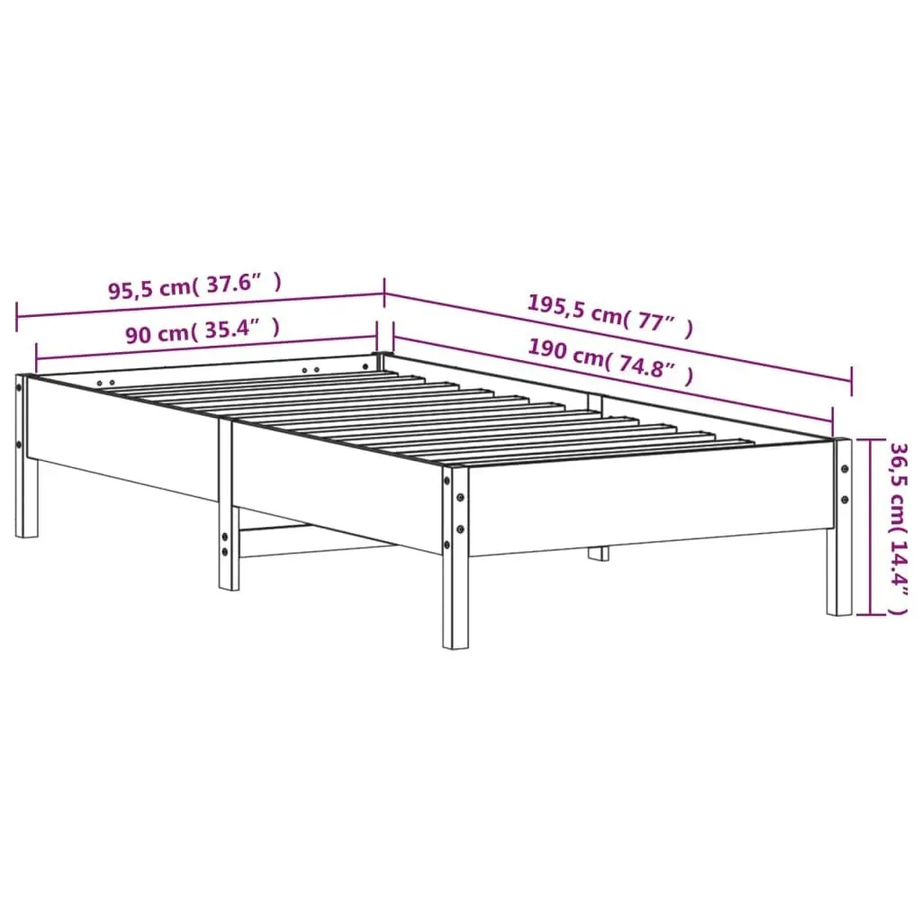 Bed Frame without Mattress 90x190 cm Solid Wood Pine 842726