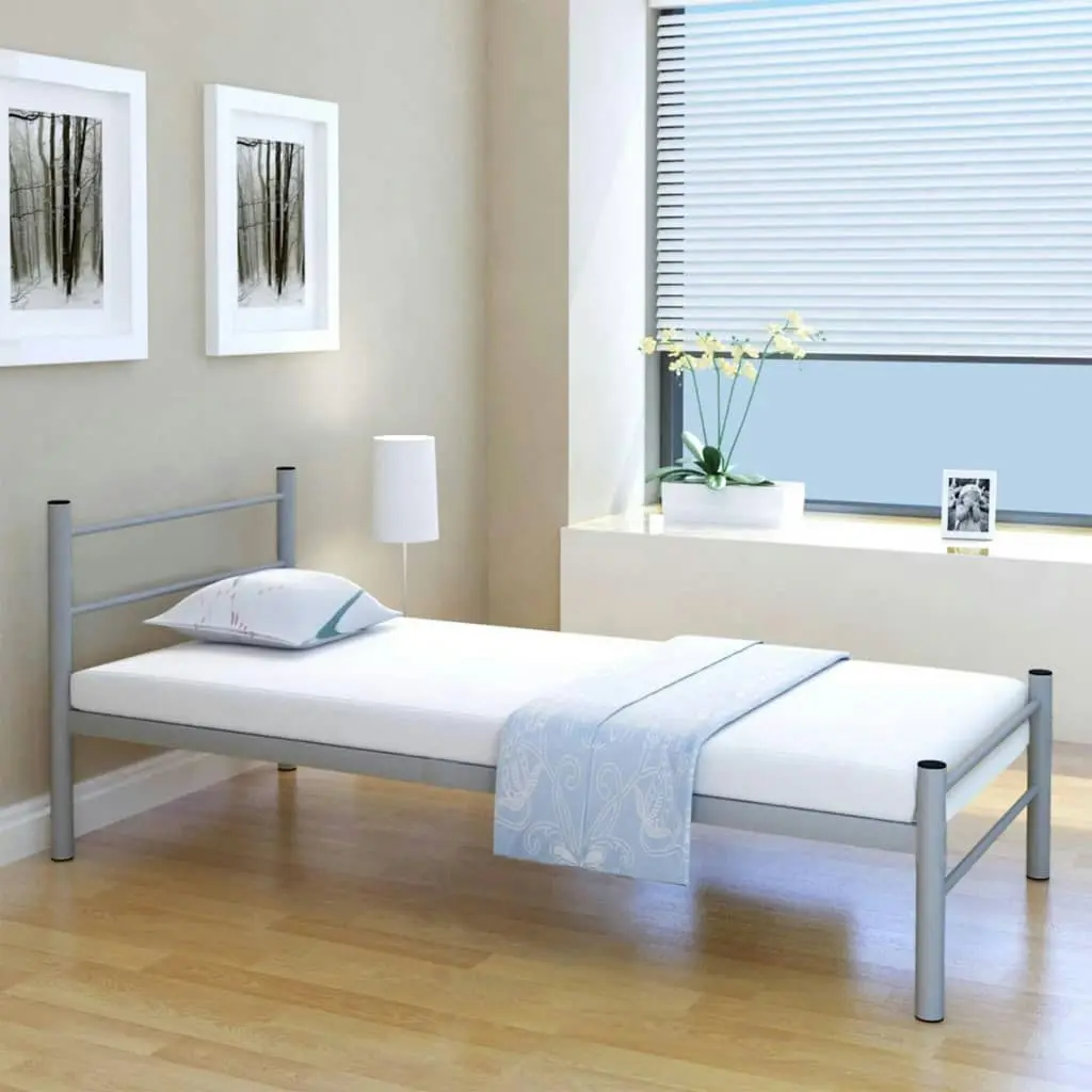 Bed Frame Grey Metal 106x203 cm King Single Size 247482