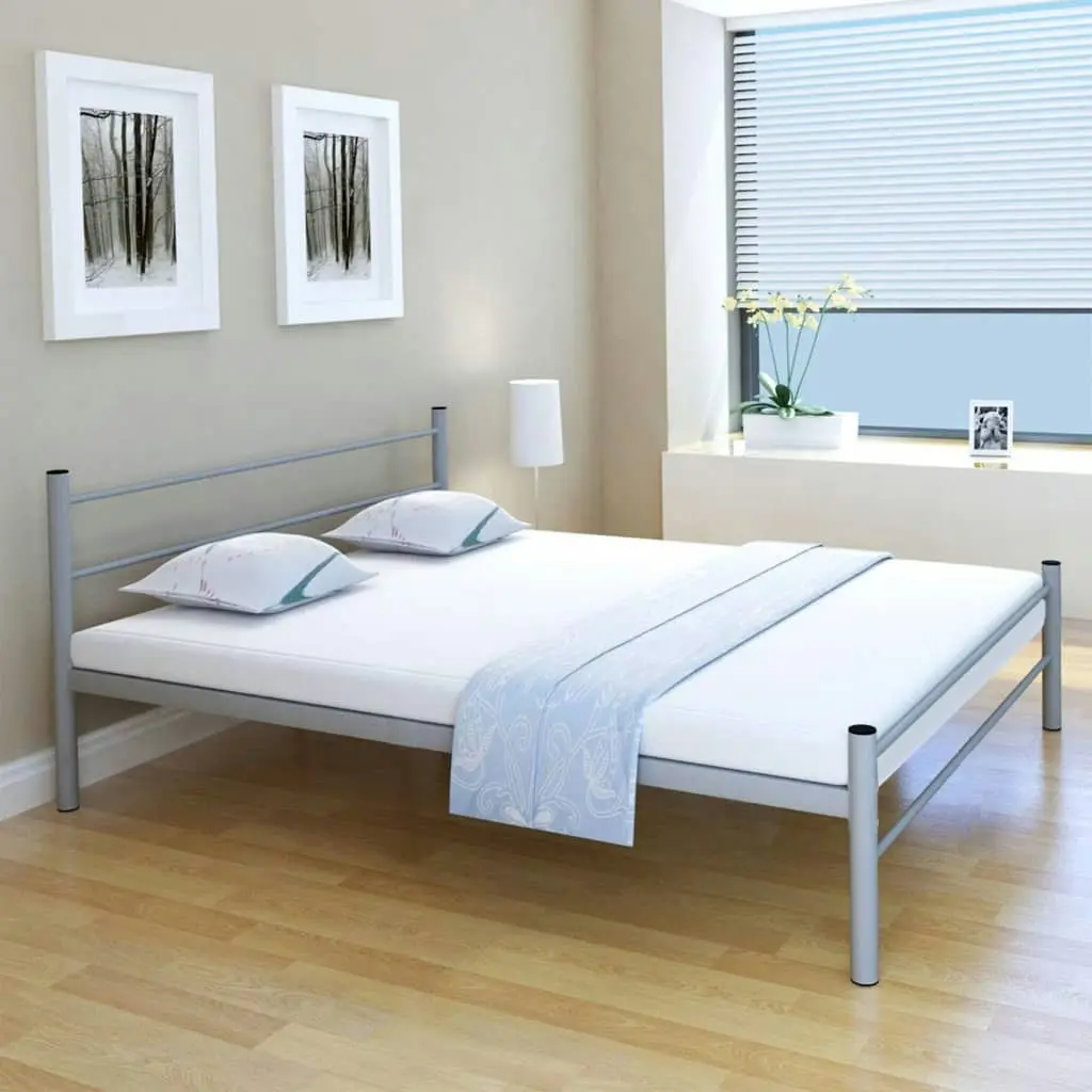 Bed Frame Grey Metal 153x203 cm Queen Size 247484