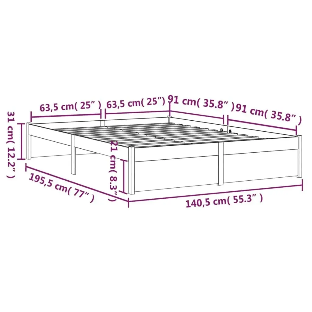 Bed Frame Grey Solid Wood 137x187 cm Double Size 814926