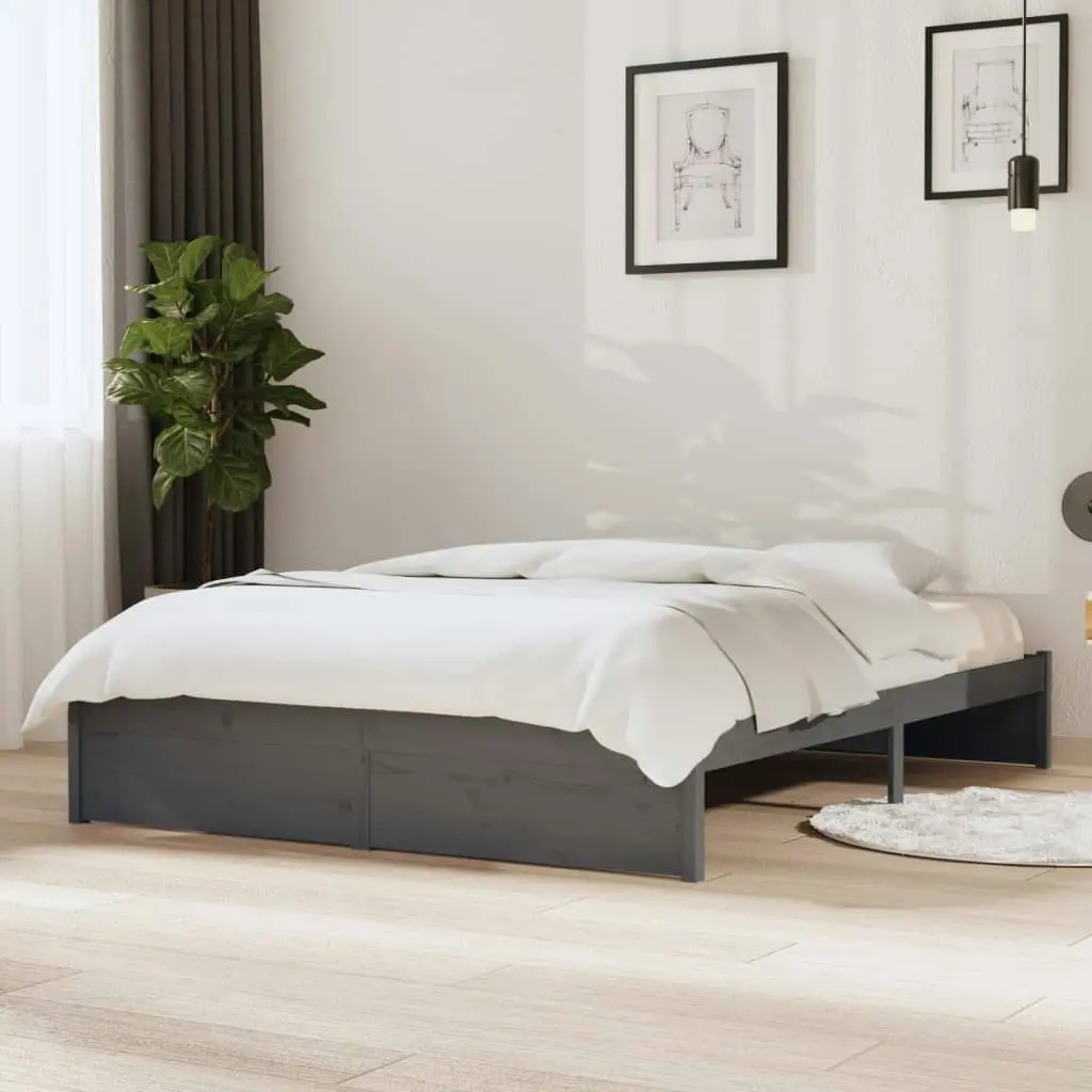 Bed Frame Grey Solid Wood 137x187 cm Double Size 814926