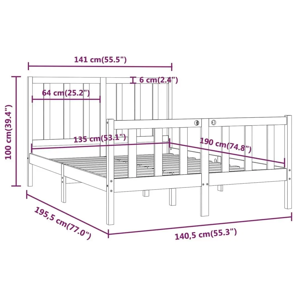 Bed Frame without Mattress Black 135x190 cm Solid Wood 3105204